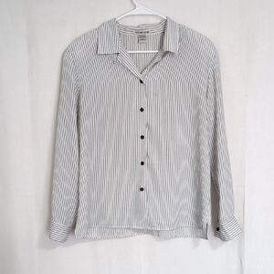 notations Black White Striped Long SLeeve Button Front Shoulder Pads Size Large
